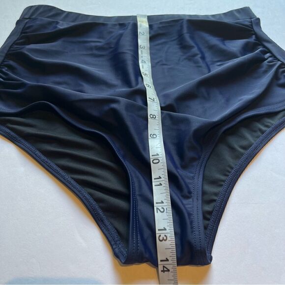 Women's Bikini Bottom Navy Blue Size Large Ruched Sides. High Waist - Picture 6 of 7
